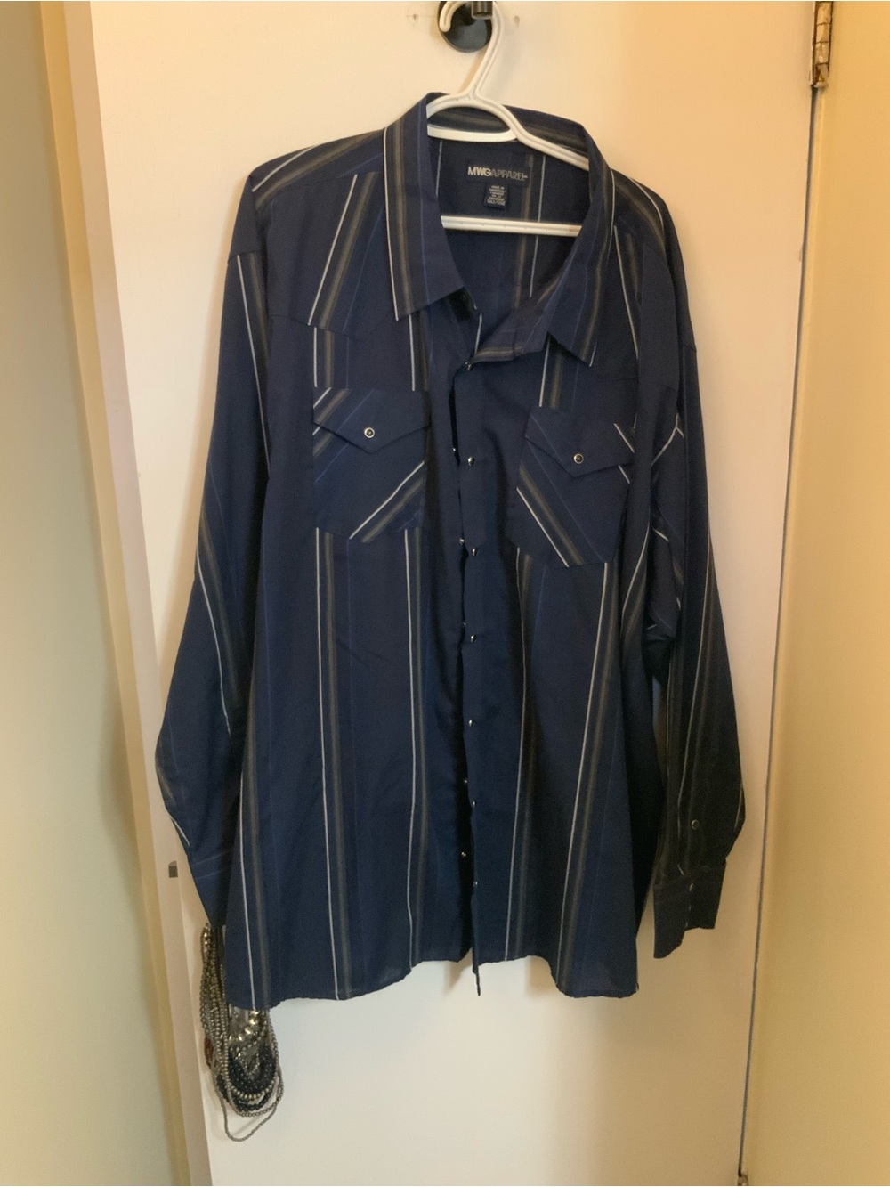 MWG Men's Navy Striped Button-Up Shirt - Wrangler look